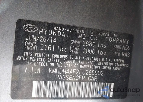 2015 Hyundai Elantra Se z USA, uszkodzony, nr VIN KMHDH4AE2FU265902